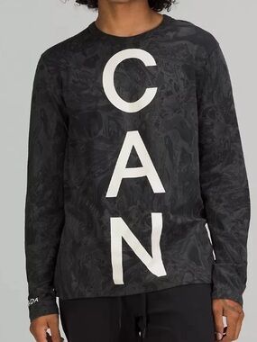 Lululemon Team Canada Logo Grey Graphic Crew Neck Tee Long Sleeve Men's XL